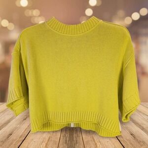 Anthropologie Chartreuse Knit Mock‎ Neck Cropped Sweater Green Cozy XXS